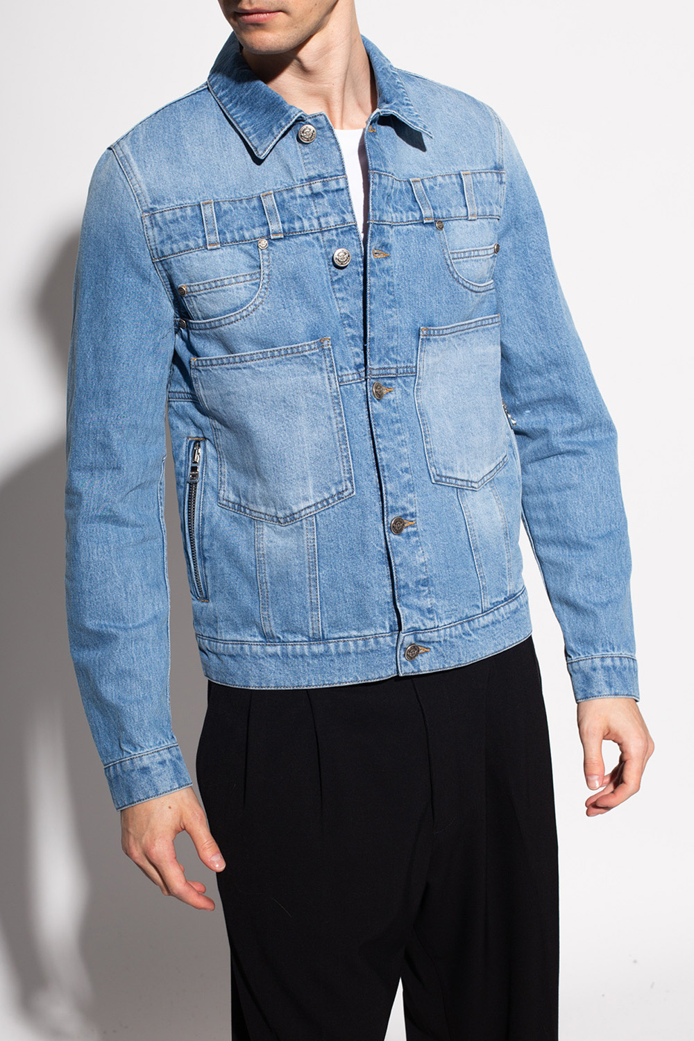 Balmain distressed denim jacket hotsell